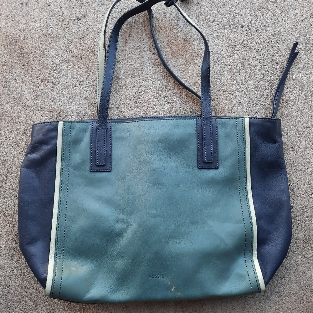 fossil blue green leather purse